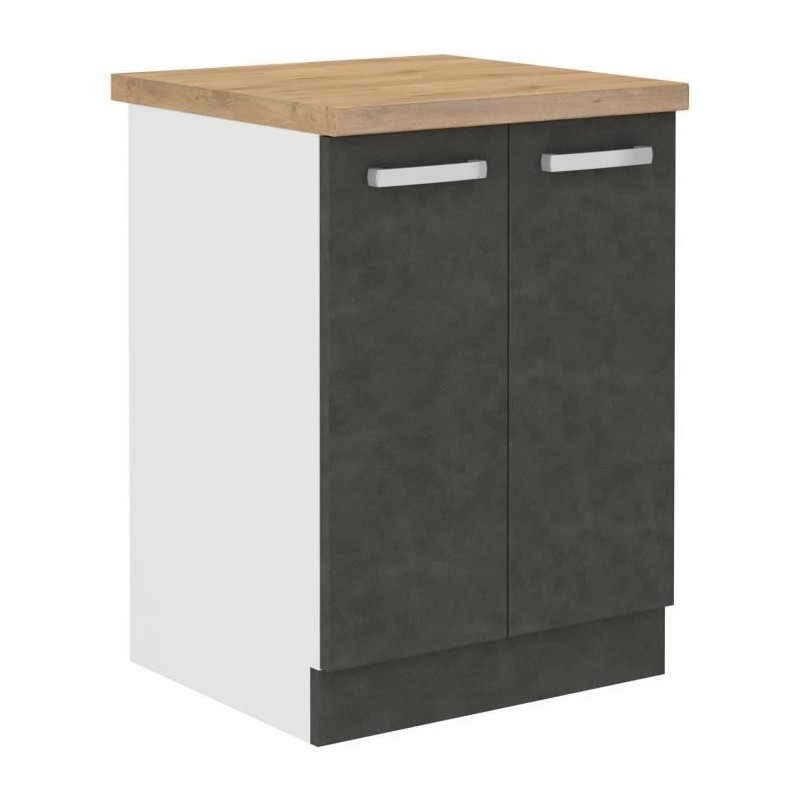 Low cabinet 2 hinged doors - matt gray - L 60 x D 51.6 x H 85 cm - lassen