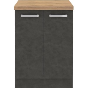 Meuble bas 2 portes battantes - Gris mat - L 60 x P 51,6 x H 85 cm - LASSEN