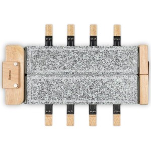Appareil a raclette - HKoeNIG - WOD362 - 1400 W - Jusqu'a 8 personnes - Pierre a cuire base rotative - Design bois