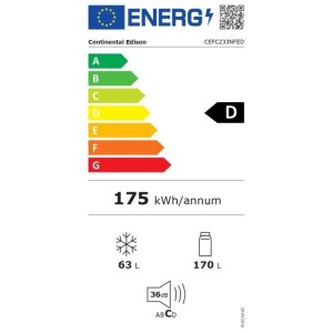 Réfrigérateur congélateur bas encastrable - 233L - Total No Frost (Sans givre) - L54x H177 x P54,5cm - Classe D