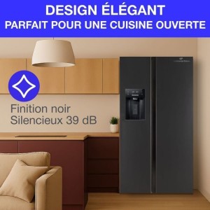 Réfrigérateur américain - CONTINENTAL EDISON - CERANF556B1 - Distributeur eau / glaçons - Classe E - 91,1 x 70,6 x 178 cm -