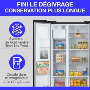 Réfrigérateur américain - CONTINENTAL EDISON - CERANF556B1 - Distributeur eau / glaçons - Classe E - 91,1 x 70,6 x 178 cm -