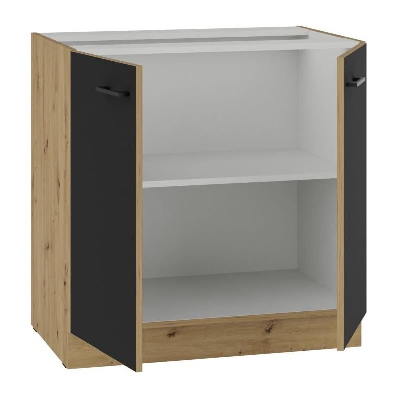 Unterschrank - MODENA - 80 cm - 2 Flügeltüren - Artisan-Eiche und Mattschwarz - CUISINIER