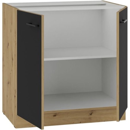 Unterschrank - MODENA - 80 cm - 2 Flügeltüren - Artisan-Eiche und Mattschwarz - CUISINIER
