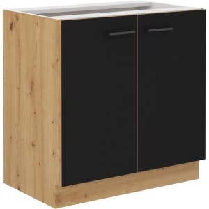 MODENA - Meuble bas - 2 portes battantes - 80 x 52 x 82 cm - Chene artisan / Noir mat - Plan de travail non inclus
