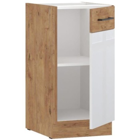 ROCK – Unterschrank – Eiche Lancelot und glänzend weißes Melamin – 40 cm – 1 Flügeltür – Arbeitsplatte nicht im Li