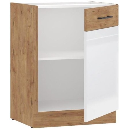 ROCK - Unterschrank - Lancelot-Eiche und glänzend weißes Melamin - 60 cm - 1 Flügeltür
