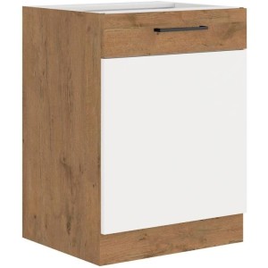 ROCK - Unterschrank - Lancelot-Eiche und glänzend weißes Melamin - 60 cm - 1 Flügeltür