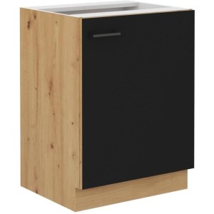 Unterschrank - MODENA - 60 cm - 1 Flügeltür - Artisan-Eiche und Mattschwarz - CUISINIER
