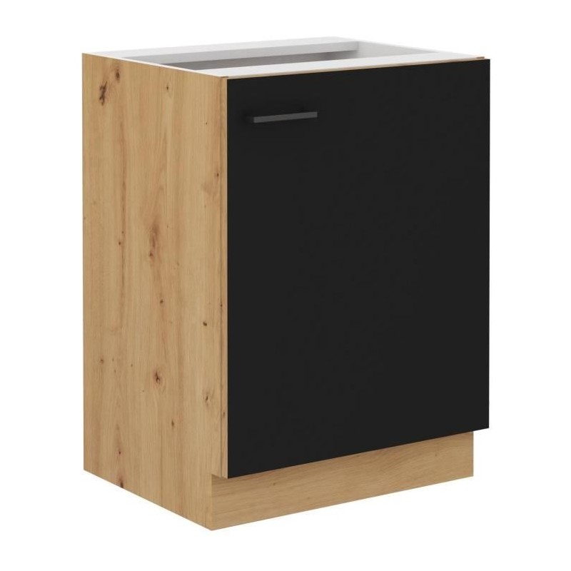 Unterschrank - MODENA - 60 cm - 1 Flügeltür - Artisan-Eiche und Mattschwarz - CUISINIER