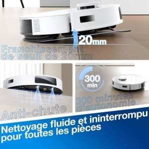 Aspirateur Robot Laveur ECOVACS DEEBOT N20 PLUS, Technologie PureCyclone avec conteneur a poussiere sans consommable, 8000Pa