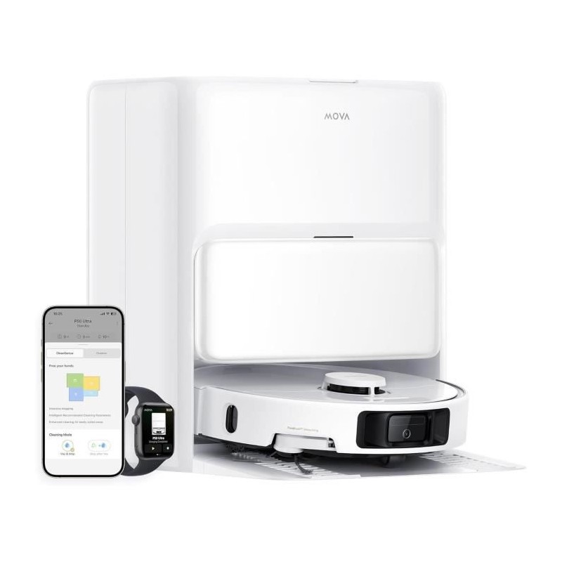 MOVA P50 Ultra - Robot Aspirateur Laveur avec Station - 19 000 Pa - Nettoyage des coins aux bords