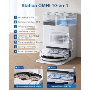 ECOVACS T50 OMNI WHite Gen2 – Saugroboter mit Ladestation – 21.000 Pa – Ausziehbare Seitenbürste und Wischfunktion – Ze
