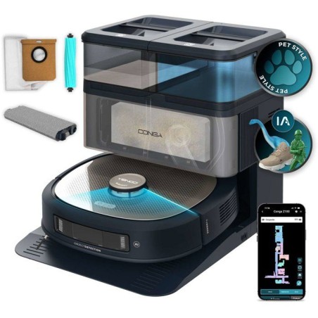 Aspirateur Robot Laveur - CECOTEC Conga Z100 - 20 000 Pa - Noir / Inox