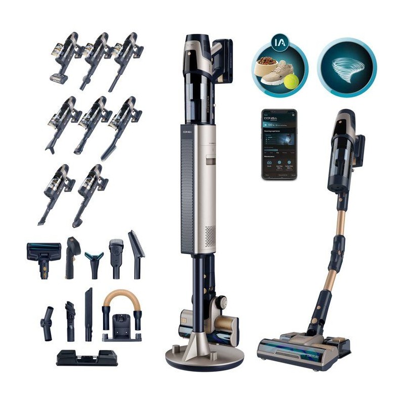 Aspirateur Balai Laveur - CECOTEC RZ90 AI AquaPet Flex Connected - 310 AW - 110 min - 200 m² - Or