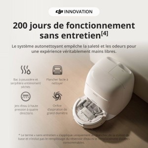 DJI ROMO S - Robot Aspirateur Laveur avec Station - 25 000 Pa - Détection de Niveau Drone - 200 Jours sans Maintenance