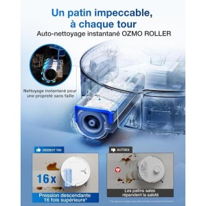 ECOVACS T80 OMNI - Robot Aspirateur Laveur - 18 000 Pa - Nettoyage Automatique instantané OZMO Roller - ZeroTangle 3.0