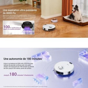 EUREKA E20 Plus - Aspirateur Robot avec Station de Vidange Automatique - 8000 Pa - Anti Enchevetrement - Évitement d'Obstacles