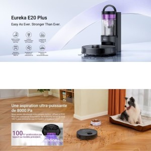 EUREKA E20 Plus - Aspirateur Robot avec Station de Vidange Automatique - 8000 Pa - Anti Enchevetrement - Évitement d'Obstacles