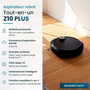 Vernetzter Staubsauger- und Wischroboter mit EZICLEAN All-in-one Z10 Plus-Entleerungsbasis – 240 Min. – 6000 Pa – 180 m²