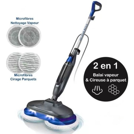 Dampfreiniger-Mopp - EZICLEAN - STEAM WAVE 360 - 1200 W - 24 g/min - 450 ml - Schwarz / Blau