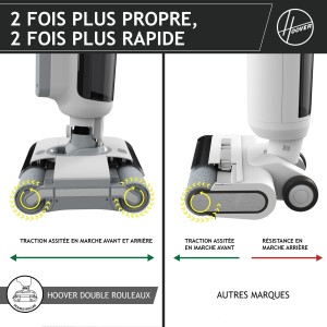 HOOVER HW500 - Aspirateur Balai Laveur sans Fil Eau et Poussiere - Double Rouleau - Moteur Haute Performance 230W