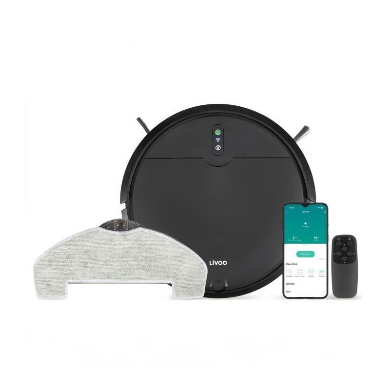 Vernetzter Roboterstaubsauger - LIVOO - DOH145 WASH'UP - 1000 Pa - 70 Min. - 2 Tanks - Schwarz