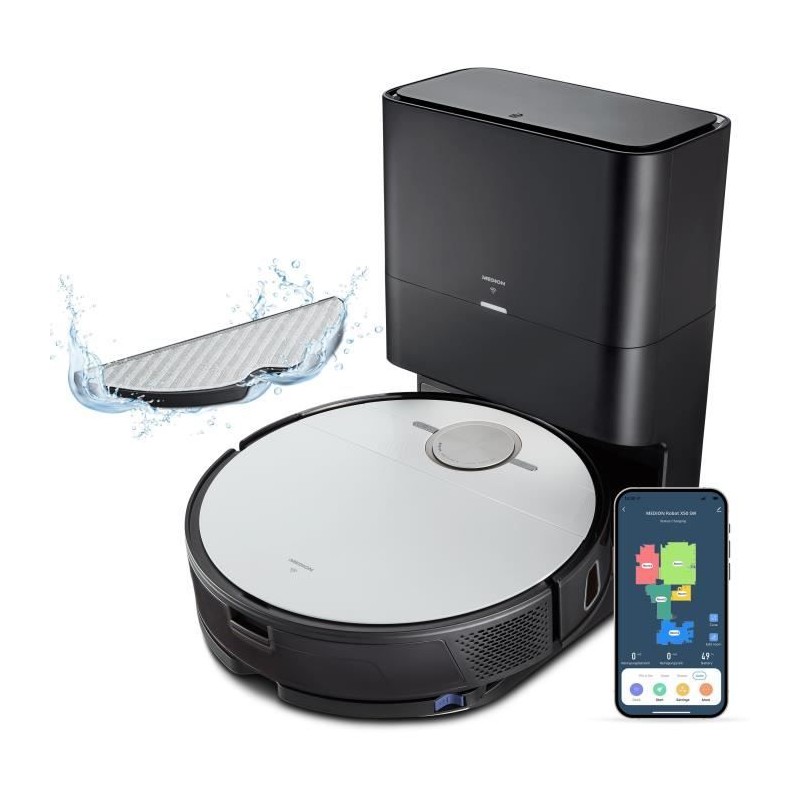 MEDION X50 SW - Robot Vacuum Cleaner with Drain Station - Laser Navigation - Power 8000 Pa - NO GO & GO Zones