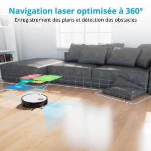 MEDION X50 SW - Robot Vacuum Cleaner with Drain Station - Laser Navigation - Power 8000 Pa - NO GO & GO Zones