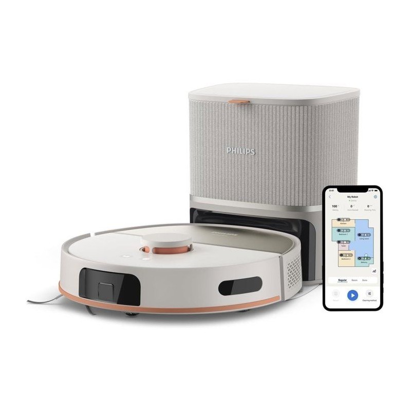 Aspirateur robot laveur avec station - PHILIPS - XU5100/20 - Série 5000 - 10 000 Pa - 66 dB - Beige