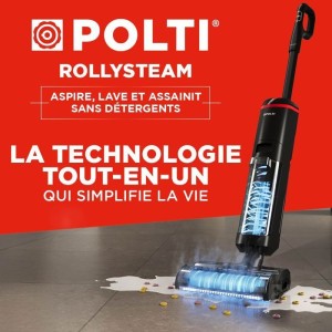 POLTI RollySteam WD40C - Aspirateur Balai Laveur avec Fonction Vapeur - Sans Fil - Puissance 14000 Pa - Autonomie 35 min