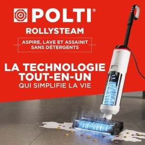 POLTI RollySteam WD10 - Aspirateur Balai Laveur avec Fonction Vapeur - Autonomie illimitée (filaire) - Rayon d'action jusqu'a 6