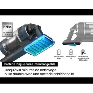 SAMSUNG Jet 75E Complete VS20B75CR5 - Aspirateur Balai sans Fil - Puissance 200 AW - Autonomie 60 min - Station murale - 3 bross
