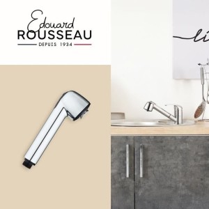 Douchette pour mitigeur d'évier de cuisine - Chromé - 2 jets - Picots anti-calcaire - ROUSSEAU