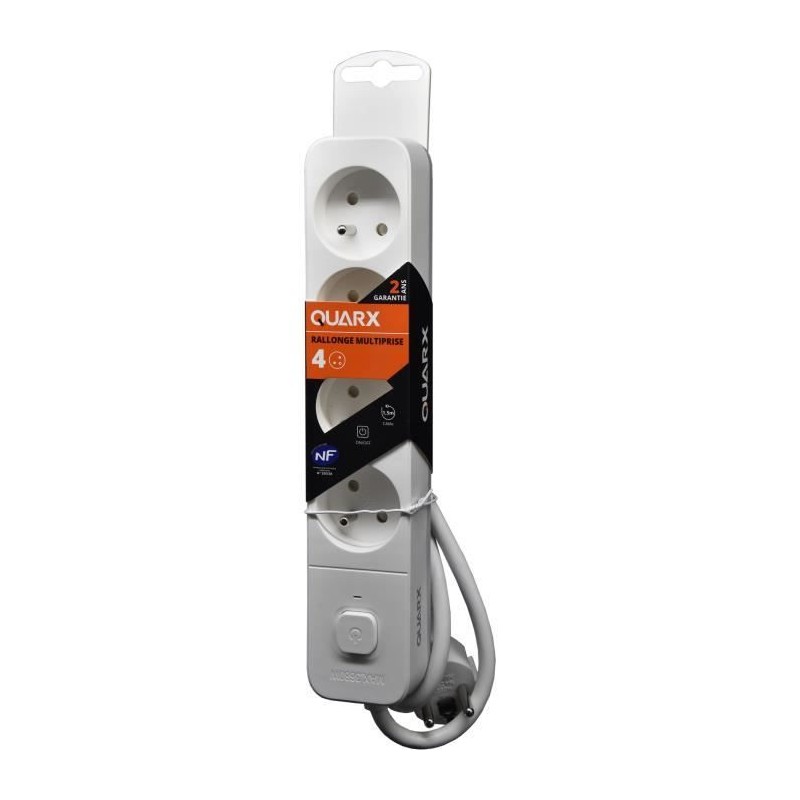 Power strip - QUARX - 4 sockets - With switch, 3m cable