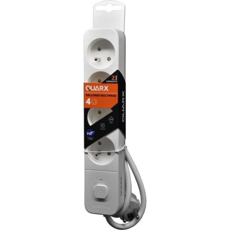 Power strip - QUARX - 4 sockets - With switch, 3m cable
