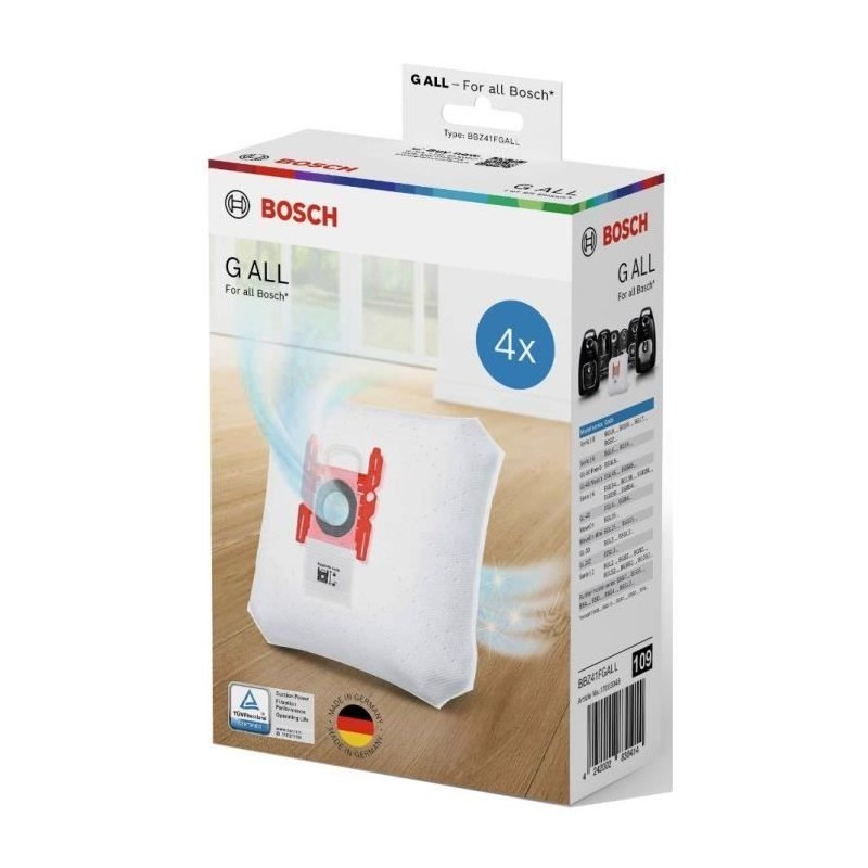 Sacs d'aspirateur - BOSCH - BBZ41FGALL - PowerProtect Type G ALL avec charbon actif - Lot de 4 sacs + 1 filtre