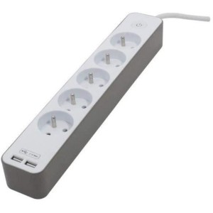 Chacon Multiprise Bloc 5 sockets 16 A with 2 USB ports and cable 1.5 m HO5VV-F 3x1.5 mm² white and brown