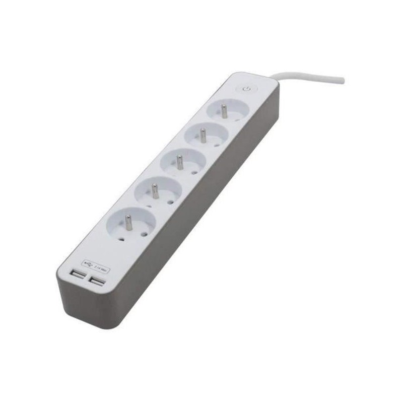 Chacon Multiprise Bloc 5 sockets 16 A with 2 USB ports and cable 1.5 m HO5VV-F 3x1.5 mm² white and brown