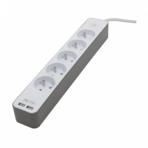 Chacon Multiprise Bloc 5 sockets 16 A with 2 USB ports and cable 1.5 m HO5VV-F 3x1.5 mm² white and brown