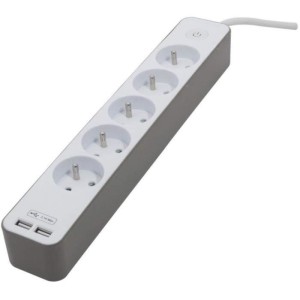 Chacon Multiprise Bloc 5 sockets 16 A with 2 USB ports and cable 1.5 m HO5VV-F 3x1.5 mm² white and brown
