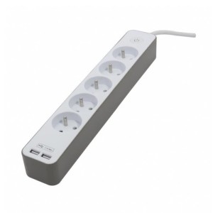 Chacon Multiprise Bloc 5 sockets 16 A with 2 USB ports and cable 1.5 m HO5VV-F 3x1.5 mm² white and brown