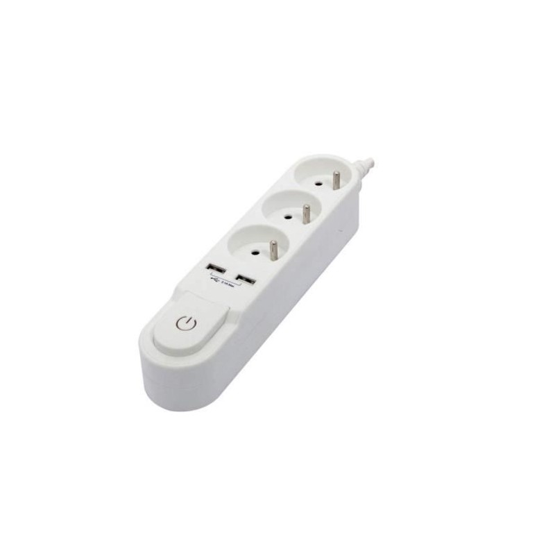 CHACON Power strip with switch 3 outlets 16 A and 2 outlets USB 2 A, cable 1,5 m white