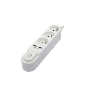 CHACON Power strip with switch 3 outlets 16 A and 2 outlets USB 2 A, cable 1,5 m white