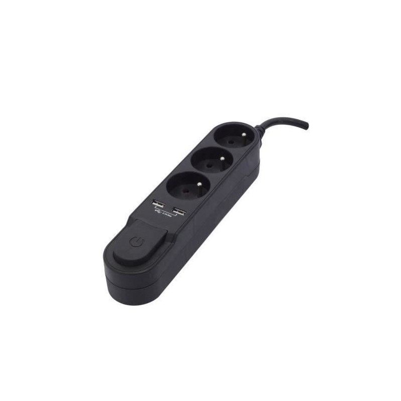 CHACON Bloc multiprise avec interrupteur 3 prises 16 A et 2 sorties USB 2A, câble 1,5 m