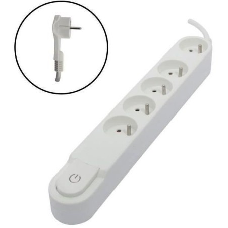 Chacon Multiprise Bloc 5 sockets 16 A with switch, flat plug, cable 1.5 m ho5vv-f 3x1.5 mm² white