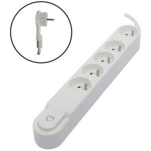 Chacon Multiprise Bloc 5 sockets 16 A with switch, flat plug, cable 1.5 m ho5vv-f 3x1.5 mm² white