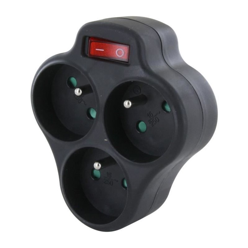 Domino 3x16A - CHACON - Triangle with switch - Black