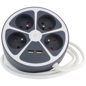 Chacon Multiprise Bureau 16A.250V-MAX 3680W 4x16a+2USBA-Kabel 1,5 m- graues Farb-Liker-Liker-Liker