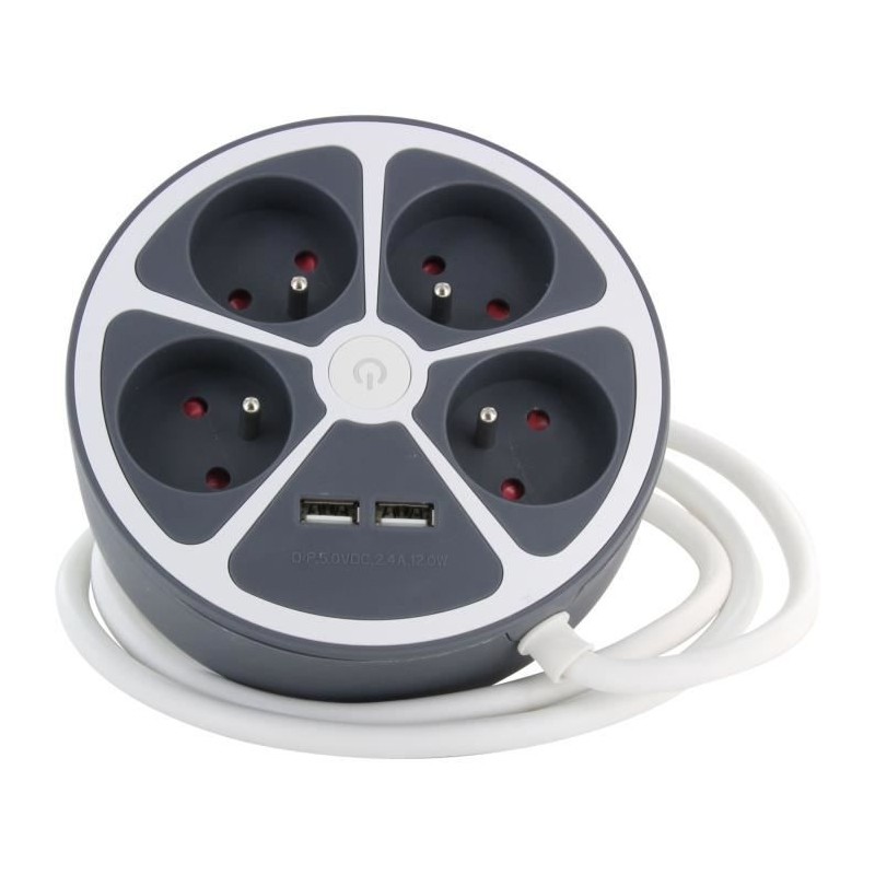 Chacon Multiprise Bureau 16A.250V-Max 3680W 4x16a+2usba Cable 1.5m- Gray color-Likerrupter